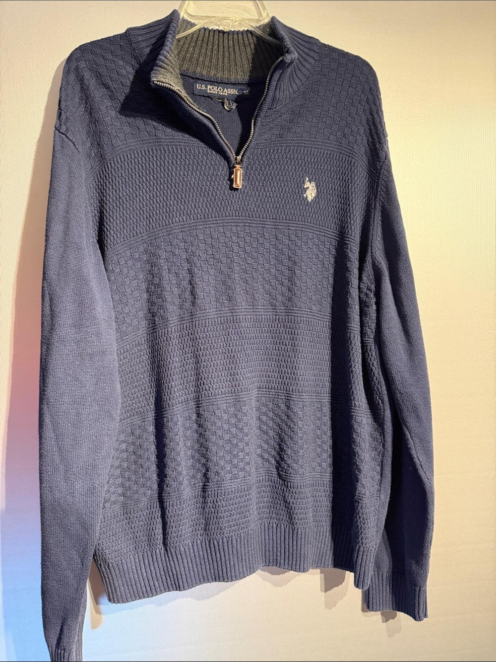U.S. Polo Assn. Men's Navy Quarter-Zip Textured Knit Sweater